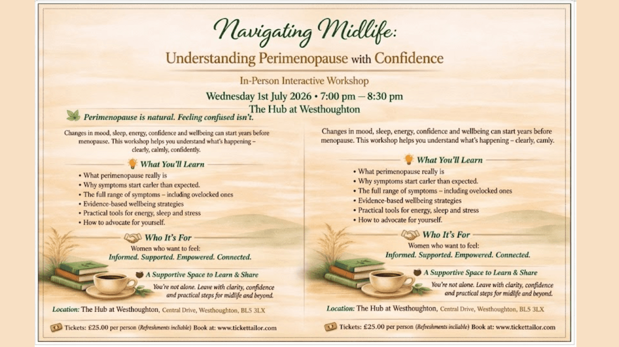 Navigating Midlife: Understanding Perimenopause with Confidence – Event Announced in Westhoughton