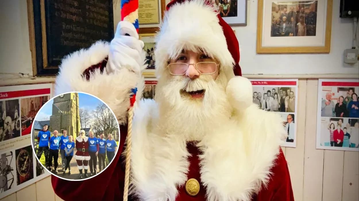 Father Christmas Rings at Bolton Bell Event for Hospice, Fortalice